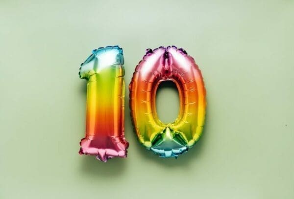 Number 10 balloon Colorful number 10 balloon on light green background