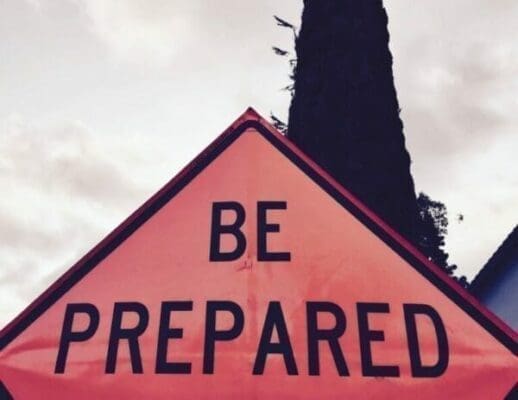 Be prepared on top section of a red sign