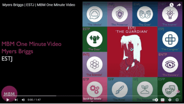 Links to one minute YouTube video by MBM on ESTJ