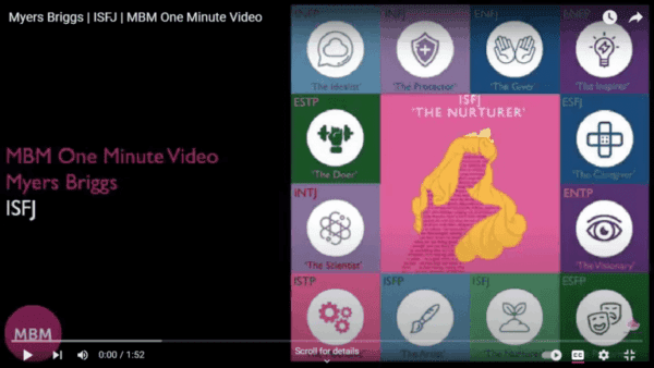 MBM ISFJ one minutes YouTube video Links to MBM ISFJ one-minute YouTube video