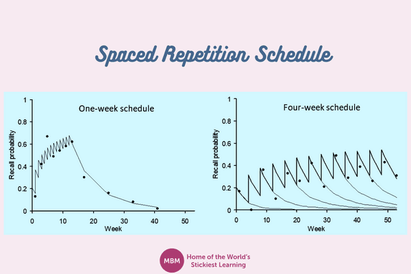 One week and four week Spaced Repetition schedule diagrams 