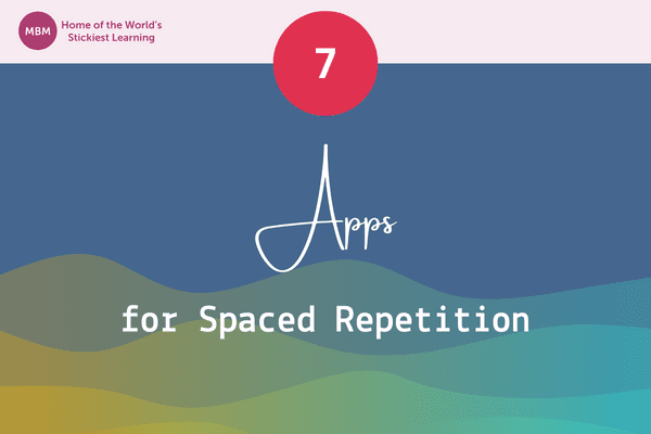 Apps for Spaced Repetition blog post image with blue and yellow wave theme
