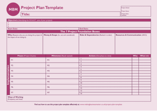 Purple themed editable PDF project plan template - free templates