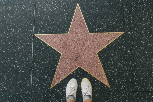 Star on Walk of Fame, Hollywood above pair of shoes