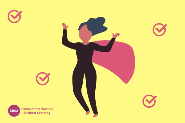 Situational Leader illustration wearing a cape and surrounded by red ticks