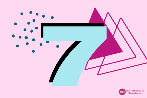 Blue number seven on pink background