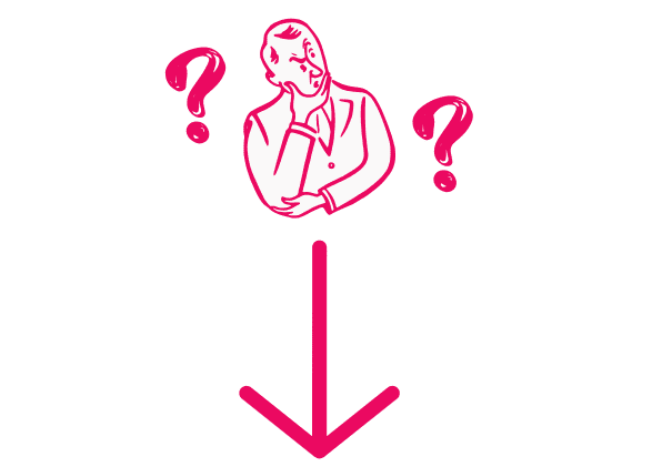 Cartoon man thinking above pink arrow