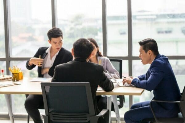 Team communicating during a meeting for business success