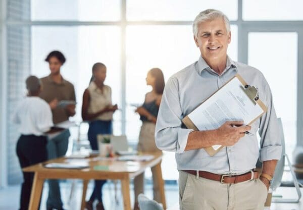 Coaching for managers session with male manager smiling