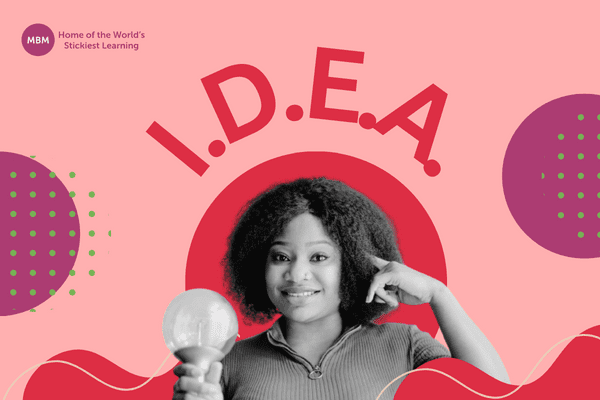 Idea above a lady holding a lighbulb