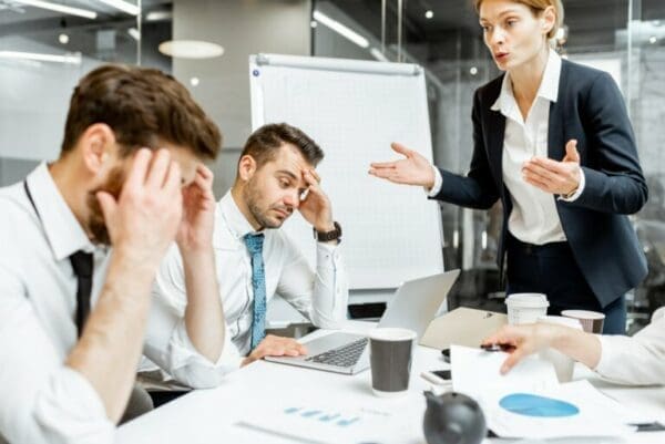 Female boss during Conflict Management Training with two problem employees