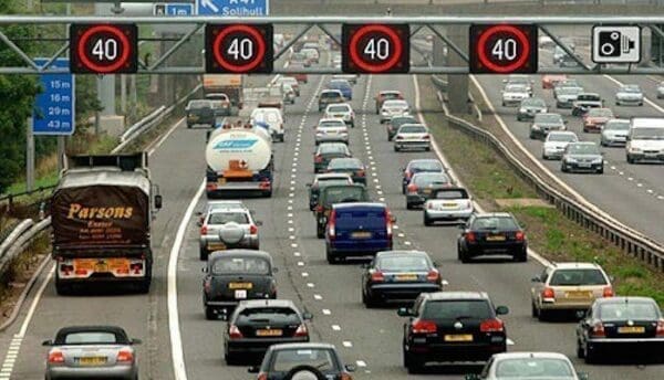 Lanes of cars driving on a road