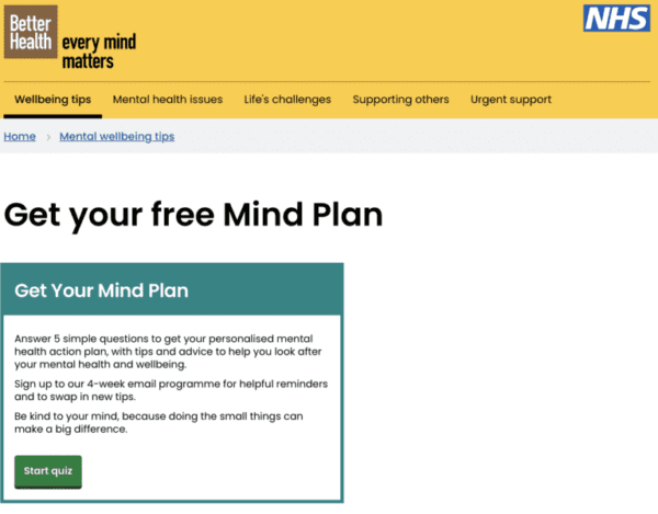 Screenshot of Mind Map application from NHS website