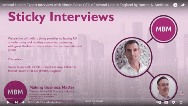 Links to Youtube video on mental health with Simon Blake and Darren Smith