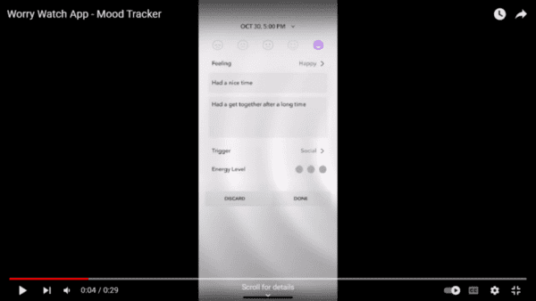 Links to YouTube video about Worry Watch App