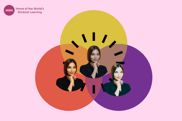 Female coach head inside coloured circles