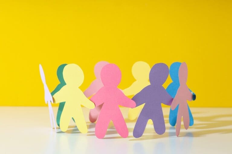Coloured paper cutout people representing Equity, Diversity and Inclusion