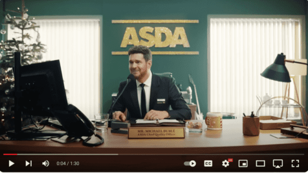 Screenshot of ASDA Christmas advert with Michael Buble