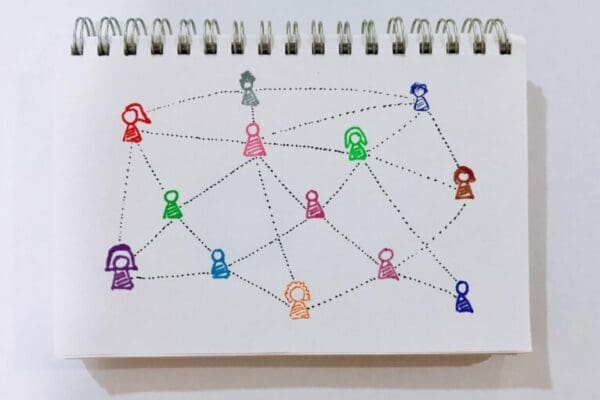 Colourful Social networking drawing on a notebook