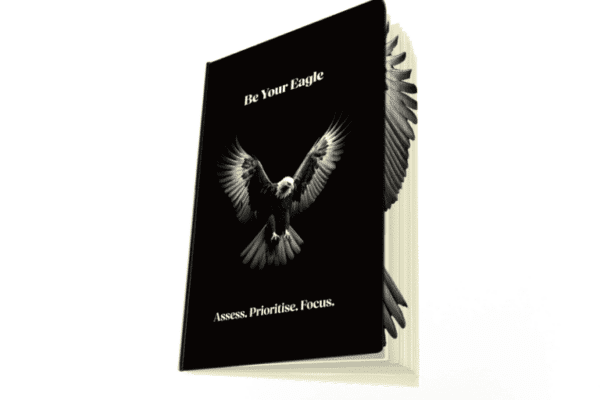 3D image of a black and white planner with an eagle on the front