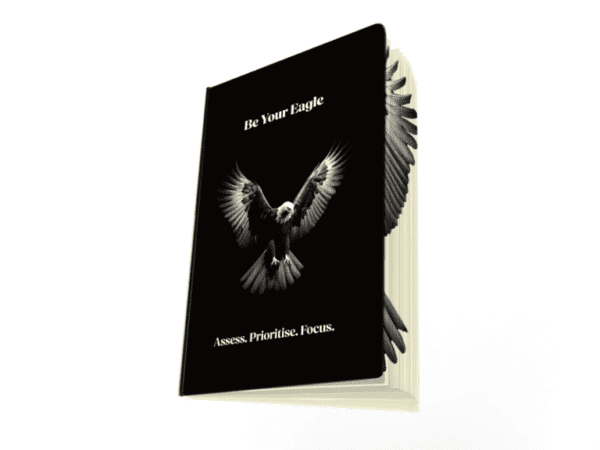 3D image of a black and white planner with an eagle on the front
