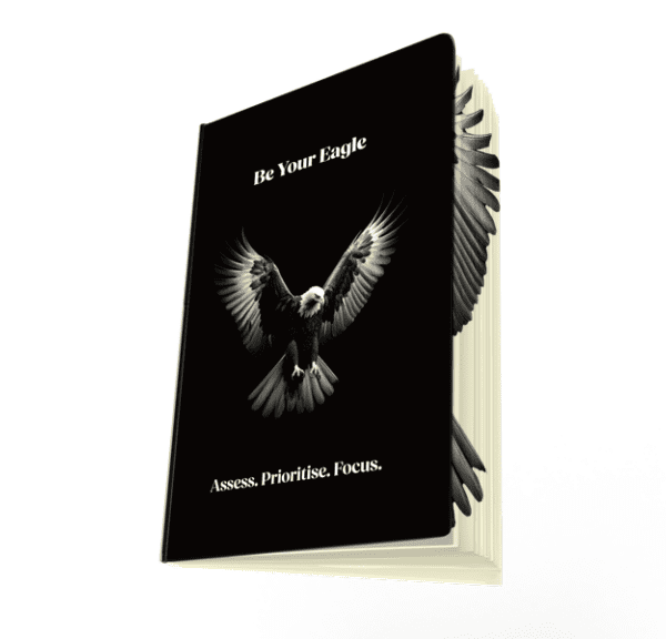 3D image of a black and white planner with an eagle on the front