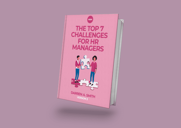 Pink 3D model of book title The Top 7 Challenges for HR Managers