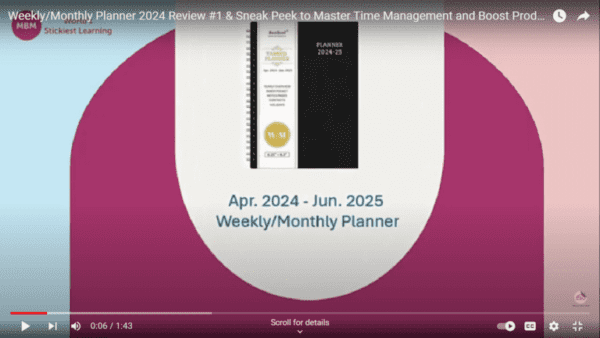 Links to YouTube video review about The April 2024 to June 2025 Weekly/Monthly Planner