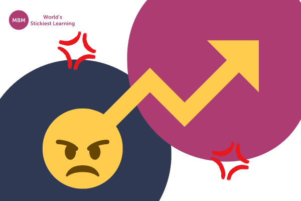 Angry emoji and up arrow representing conflict escalation