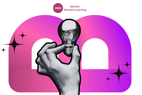 Hold holding a lightbulb with pink letter B in the background