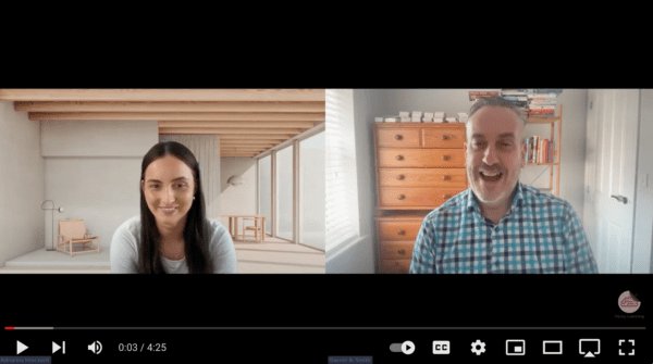 Adrianna video Screenshot of a split screen with Adrianna on one side and Darren on the other discussing presentation skills