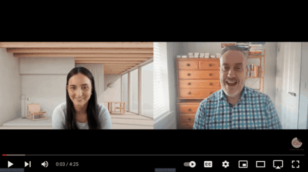 Adrianna video Screenshot of a split screen with Adrianna on one side and Darren on the other discussing presentation skills