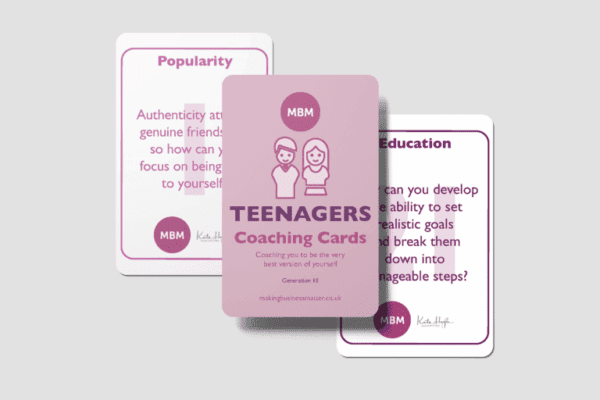 Product image of teenagers coaching card deck with two laid behind it.