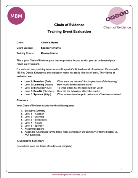 Chain of Evidence training event evaluation document