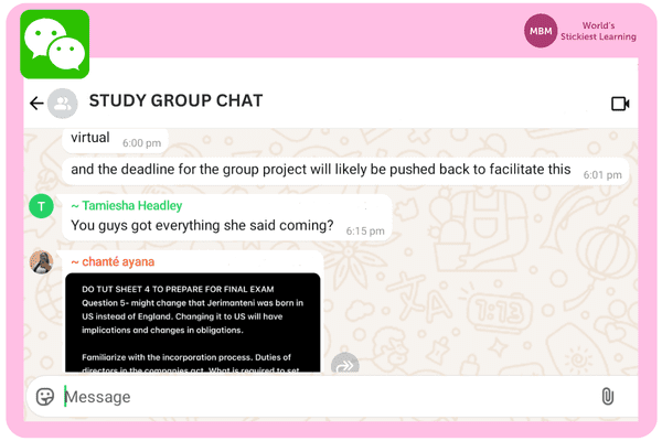 Study Group Chat asking for exam resource Study Group Chat asking for exam resource for great learning