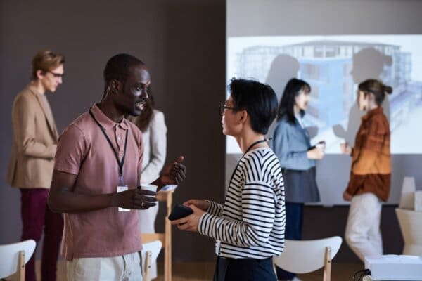 Networking during a seminar with people