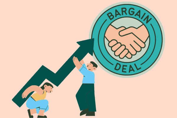 Two sales negotiators reaching a bargaining deal Two sales negotiators reaching a bargaining deal