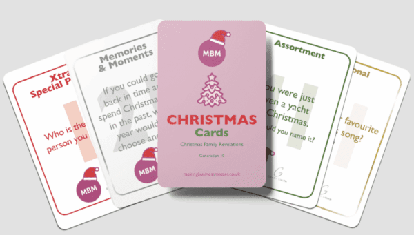Christmas coaching cards fanned out