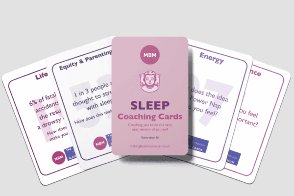 Sleep coaching cards fanned out