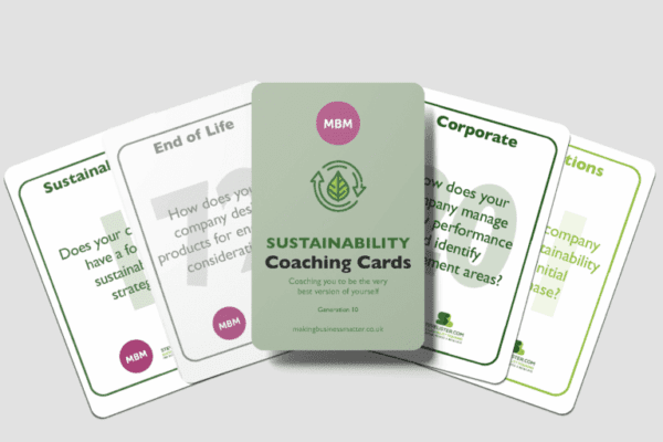 Sustainability coaching cards fanned out