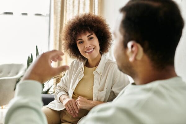 Woman doing effective listening during a conversation