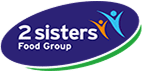 Logo of 2 Sisters Food Group featuring a blue and orange stylized figure and the text on a purple oval background.