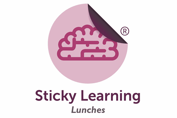 Sticky Learning Lunches logo with purple brain icon inside pink circle