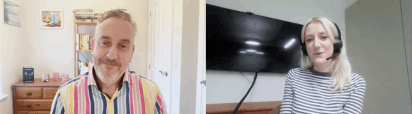 screenshot of man and woman on zoom call